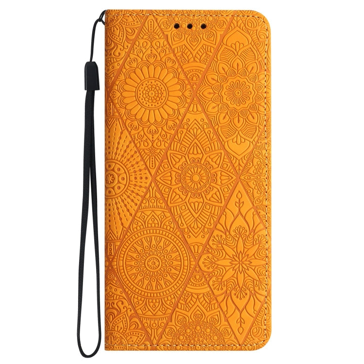 For Samsung Galaxy A42 5G Ethnic Embossed Adsorption Leather Phone Case(Yellow) - Galaxy Phone Cases by buy2fix | Online Shopping UK | buy2fix