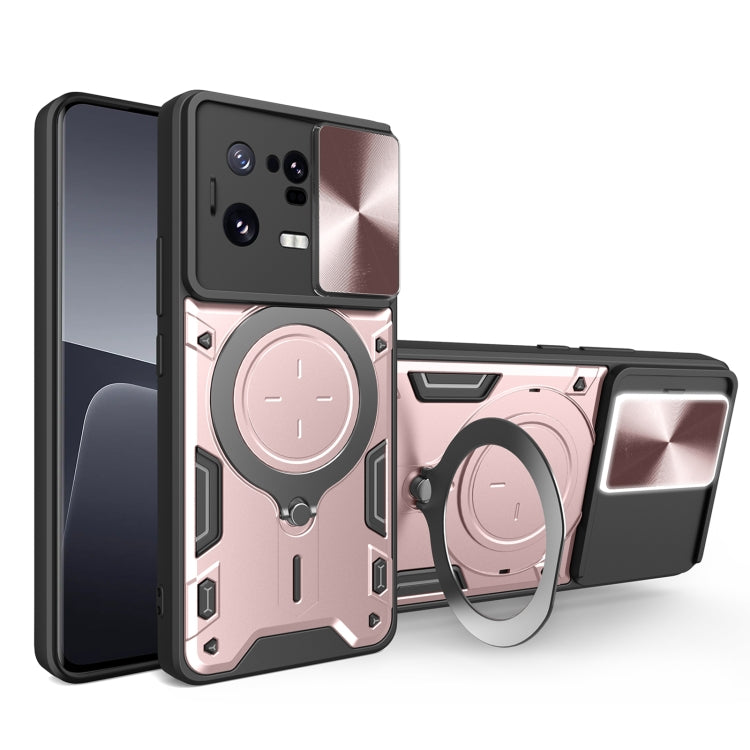For Xiaomi 13 Pro CD Texture Sliding Camshield Magnetic Holder Phone Case(Pink) - Xiaomi Cases by buy2fix | Online Shopping UK | buy2fix