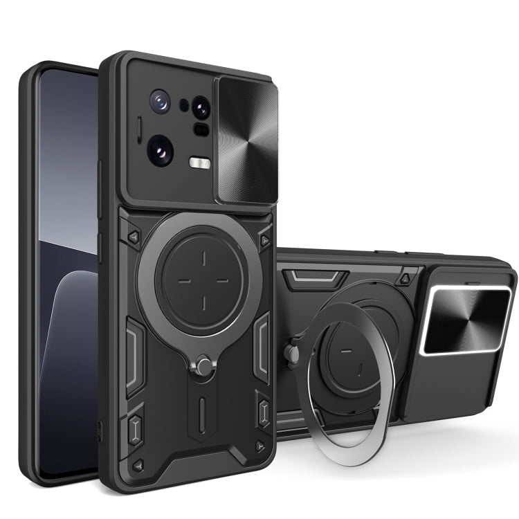 For Xiaomi 13 Pro CD Texture Sliding Camshield Magnetic Holder Phone Case(Black) - Xiaomi Cases by buy2fix | Online Shopping UK | buy2fix