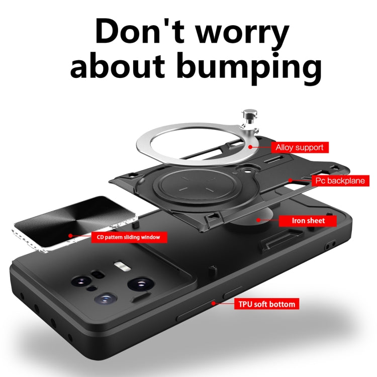 For Xiaomi 13 Pro CD Texture Sliding Camshield Magnetic Holder Phone Case(Black) - Xiaomi Cases by buy2fix | Online Shopping UK | buy2fix