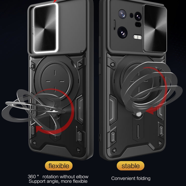 For Xiaomi 13 Pro CD Texture Sliding Camshield Magnetic Holder Phone Case(Black) - Xiaomi Cases by buy2fix | Online Shopping UK | buy2fix