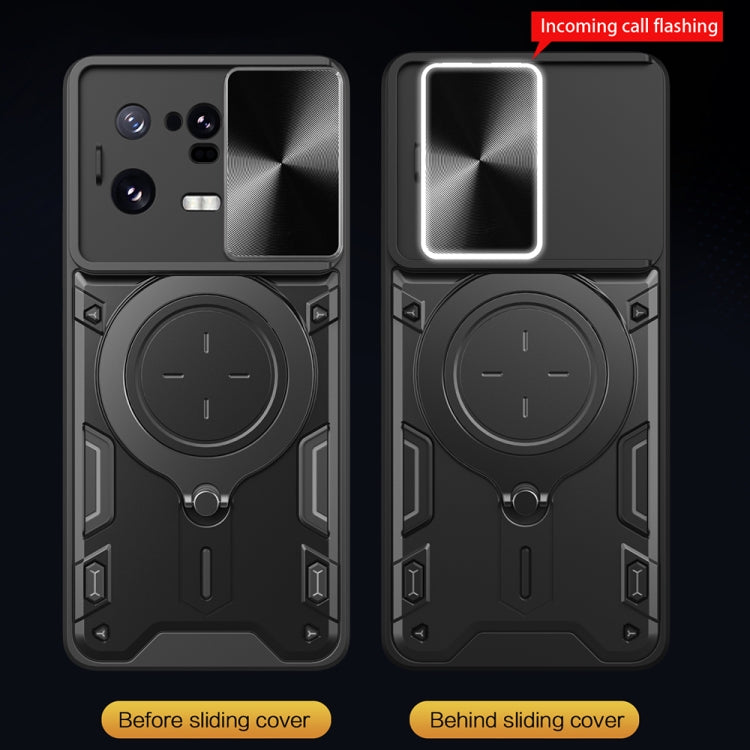 For Xiaomi 13 Pro CD Texture Sliding Camshield Magnetic Holder Phone Case(Black) - Xiaomi Cases by buy2fix | Online Shopping UK | buy2fix