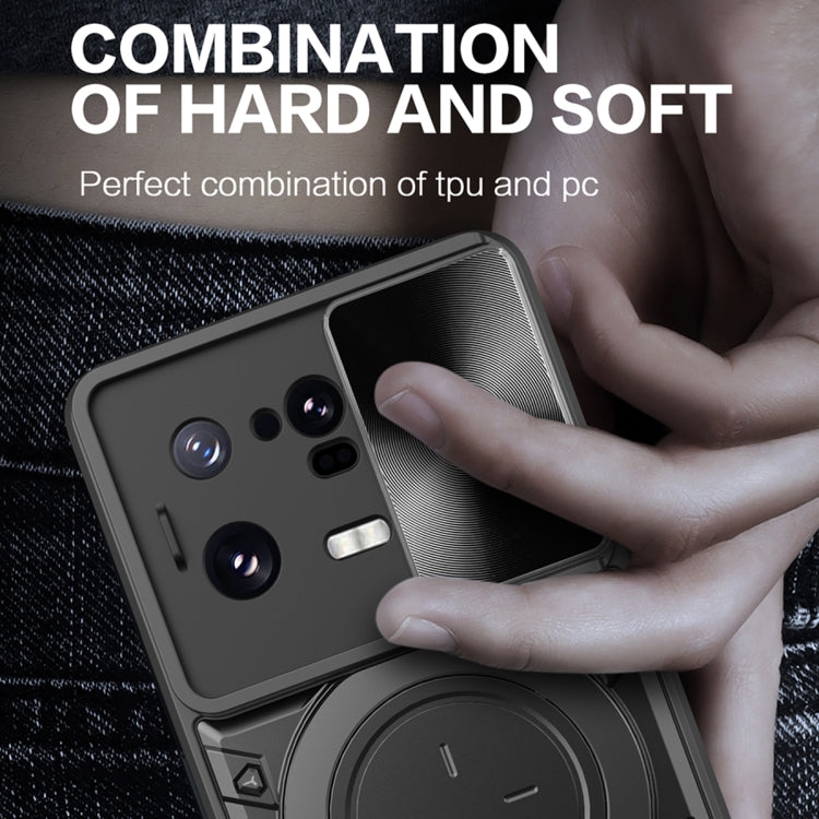 For Xiaomi 13 Pro CD Texture Sliding Camshield Magnetic Holder Phone Case(Black) - Xiaomi Cases by buy2fix | Online Shopping UK | buy2fix