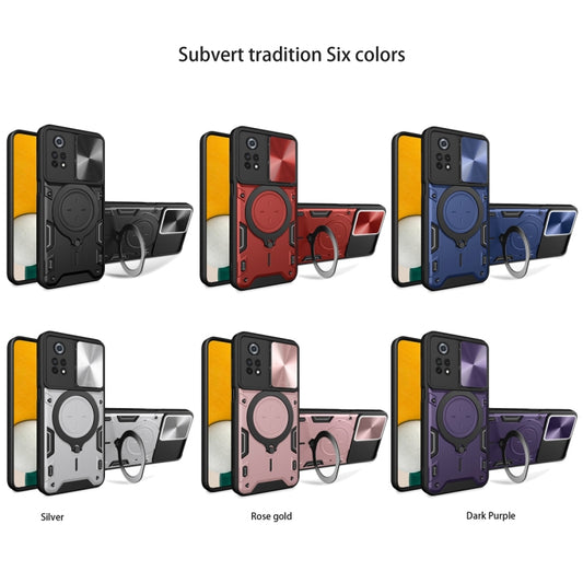 For Xiaomi Poco X4 Pro 5G CD Texture Sliding Camshield Magnetic Holder Phone Case(Purple) by buy2fix