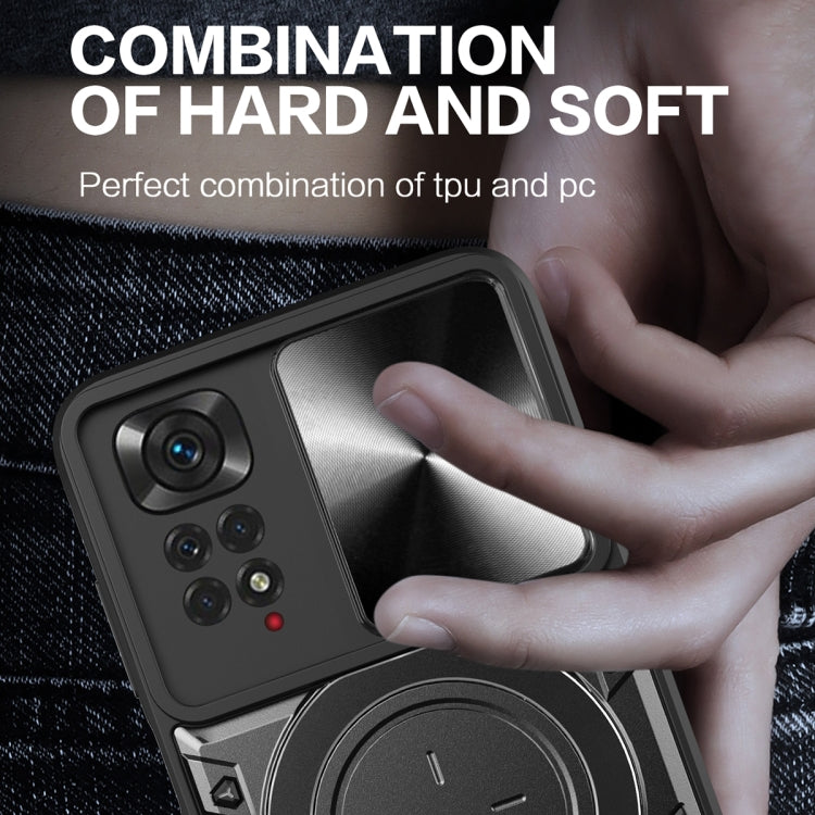 For Xiaomi Redmi Note 11 4G CD Texture Sliding Camshield Magnetic Holder Phone Case(Black) by buy2fix