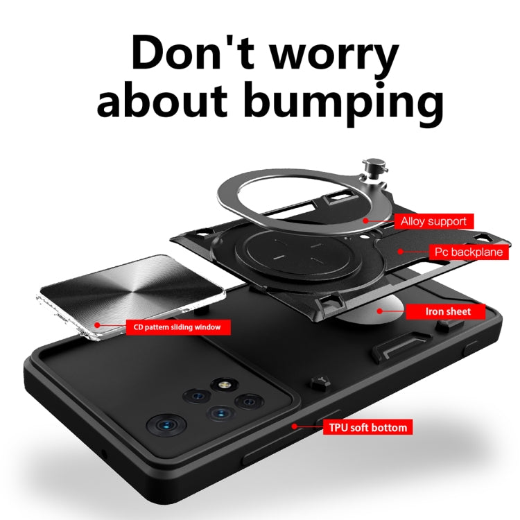 For Xiaomi Redmi Note 11 Pro CD Texture Sliding Camshield Magnetic Holder Phone Case(Purple) - Xiaomi Cases by buy2fix | Online Shopping UK | buy2fix