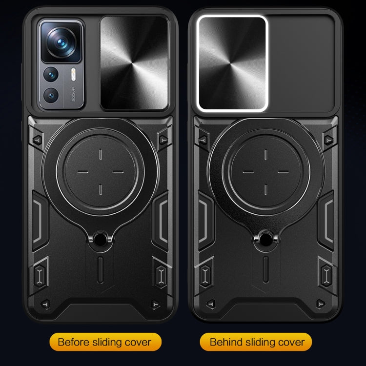 For Xiaomi 12T / 12T Pro CD Texture Sliding Camshield Magnetic Holder Phone Case(Pink) by buy2fix