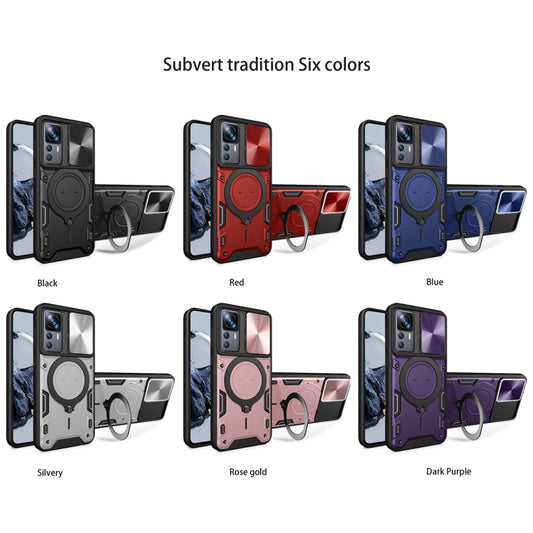 For Xiaomi 12T / 12T Pro CD Texture Sliding Camshield Magnetic Holder Phone Case(Red) by buy2fix