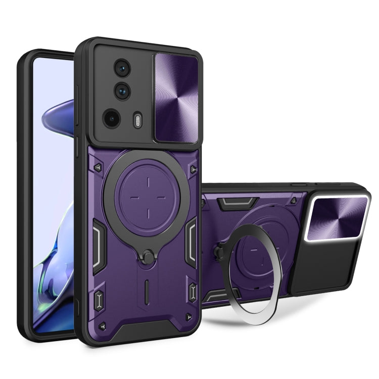 For Xiaomi 13 Lite / Civi 2 5G CD Texture Sliding Camshield Magnetic Holder Phone Case(Purple) - Xiaomi Cases by buy2fix | Online Shopping UK | buy2fix