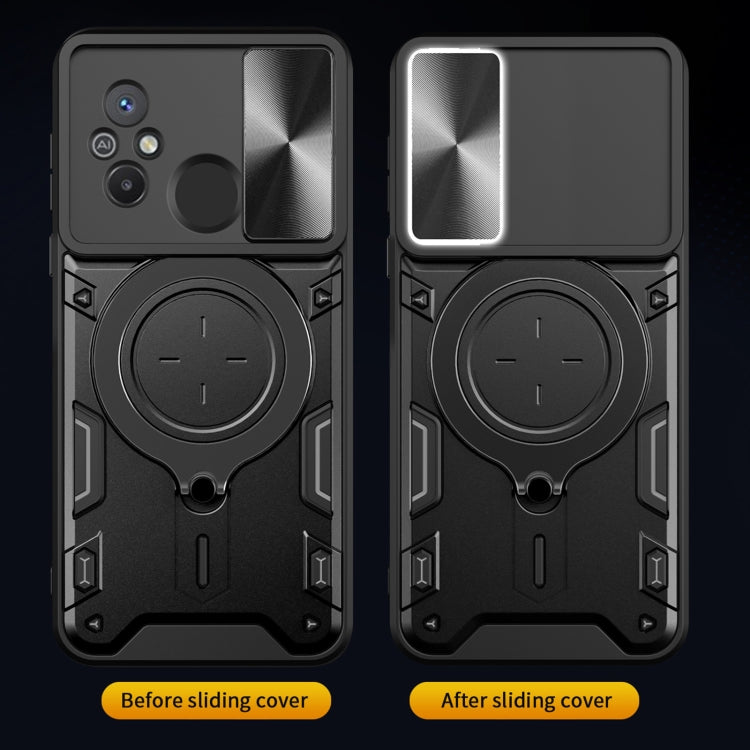 For Xiaomi Redmi 12C CD Texture Sliding Camshield Magnetic Holder Phone Case(Black) by buy2fix
