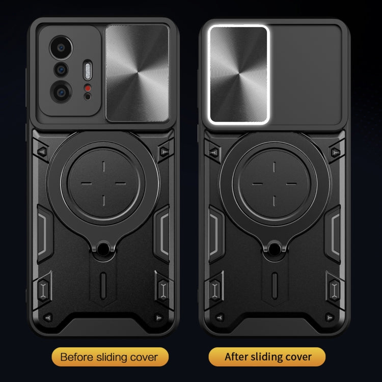 For Xiaomi 11T CD Texture Sliding Camshield Magnetic Holder Phone Case(Pink) by buy2fix