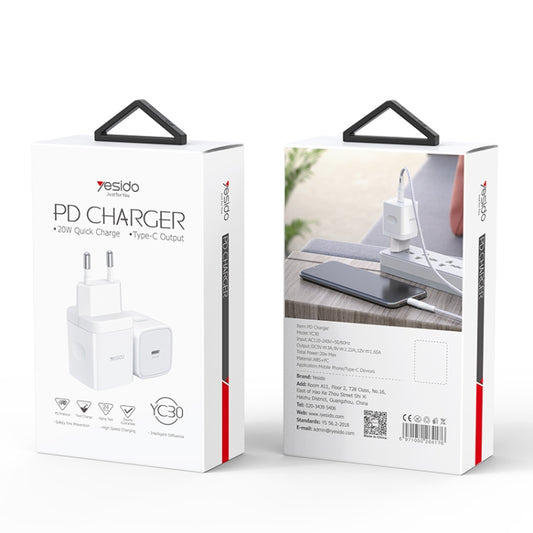 Yesido YC-30 PD 20W Type-C Port Mini Travel Fast Charger(EU Plug) by Yesido