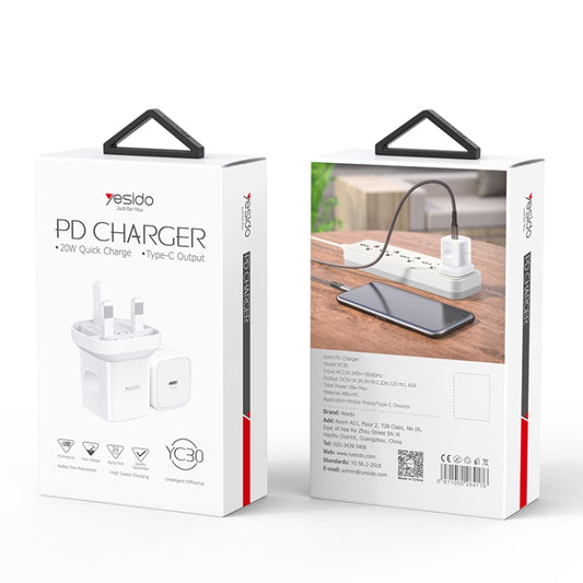 Yesido YC-30 PD 20W Type-C Port Mini Travel Fast Charger(UK Plug) by Yesido