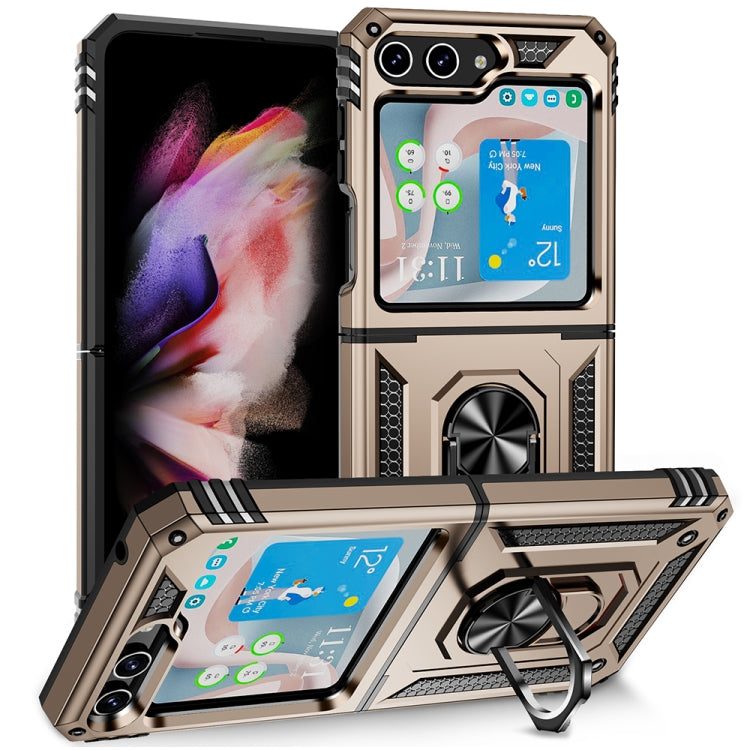 For Samsung Galaxy Z Flip5 Shockproof TPU + PC Phone Case with Holder(Gold) - Galaxy Z Flip5 Cases by buy2fix | Online Shopping UK | buy2fix