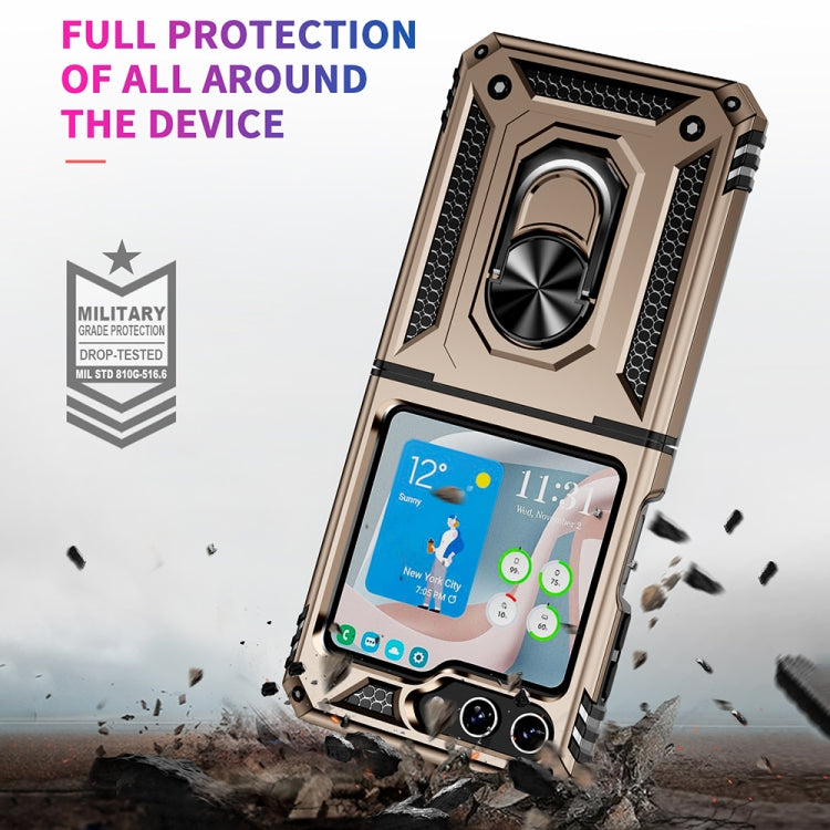 For Samsung Galaxy Z Flip5 Shockproof TPU + PC Phone Case with Holder(Gold) - Galaxy Z Flip5 Cases by buy2fix | Online Shopping UK | buy2fix