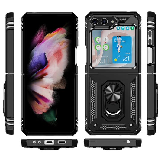 For Samsung Galaxy Z Flip5 Shockproof TPU + PC Phone Case with Holder(Black) by buy2fix