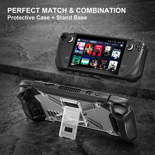 For Steam Deck Shockproof Game Console Case with Holder & Shoulder Strap(Black+Transparent) by buy2fix