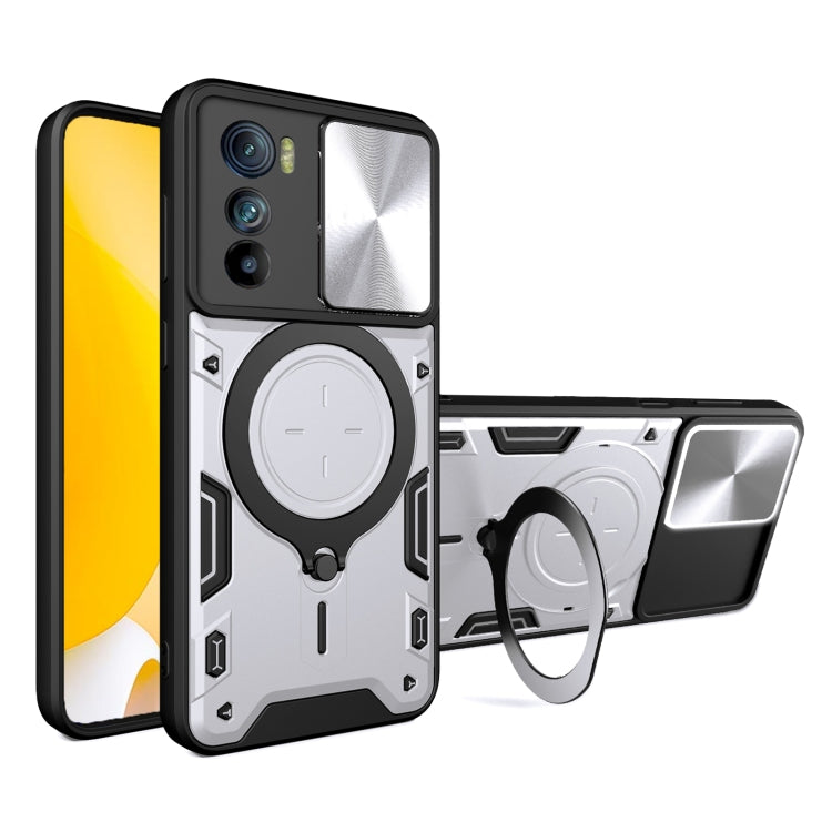 For Motorola Edge 30 CD Texture Sliding Camshield Magnetic Holder Phone Case(Silver) - Motorola Cases by buy2fix | Online Shopping UK | buy2fix