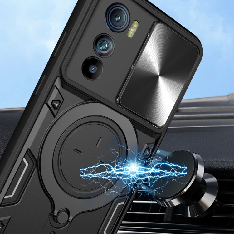 For Motorola Edge 30 CD Texture Sliding Camshield Magnetic Holder Phone Case(Silver) - Motorola Cases by buy2fix | Online Shopping UK | buy2fix