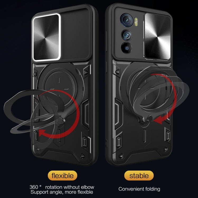 For Motorola Edge 30 CD Texture Sliding Camshield Magnetic Holder Phone Case(Silver) - Motorola Cases by buy2fix | Online Shopping UK | buy2fix