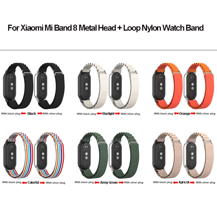 For Xiaomi Mi Band 8 Metal Plug Loop Nylon Watch Band(Silver+Starlight) by buy2fix
