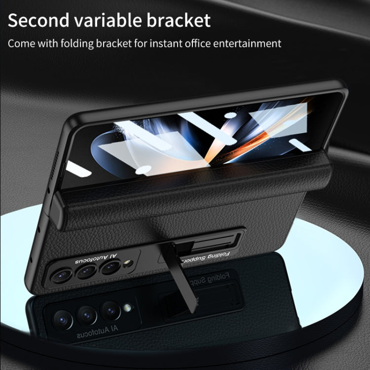 For Samsung Galaxy Z Fold4 GKK Integrated Fold Hinge Leather Phone Case with Holder(Carbon Fibre Black) by GKK