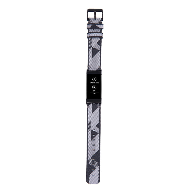 For Fitbit Charge 4 / Charge 3 / Charge 3 SE Stainless Steel Head Grain Nylon Denim Replacement Strap Watchband(Gray Stripe) - Watch Bands by buy2fix | Online Shopping UK | buy2fix