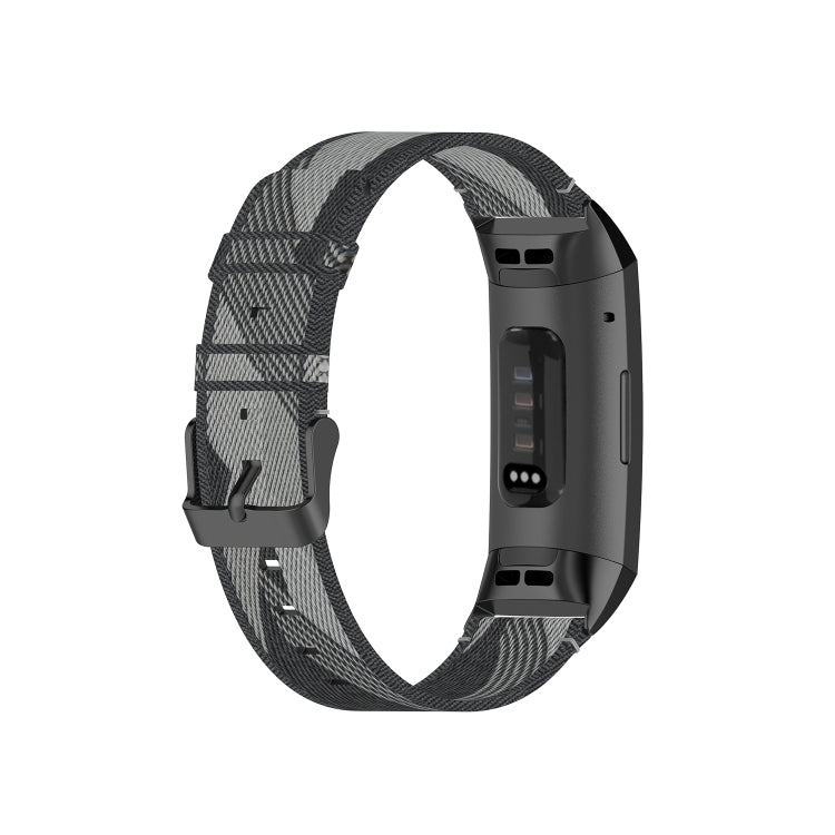 For Fitbit Charge 4 / Charge 3 / Charge 3 SE Stainless Steel Head Grain Nylon Denim Replacement Strap Watchband(Gray Stripe) - Watch Bands by buy2fix | Online Shopping UK | buy2fix