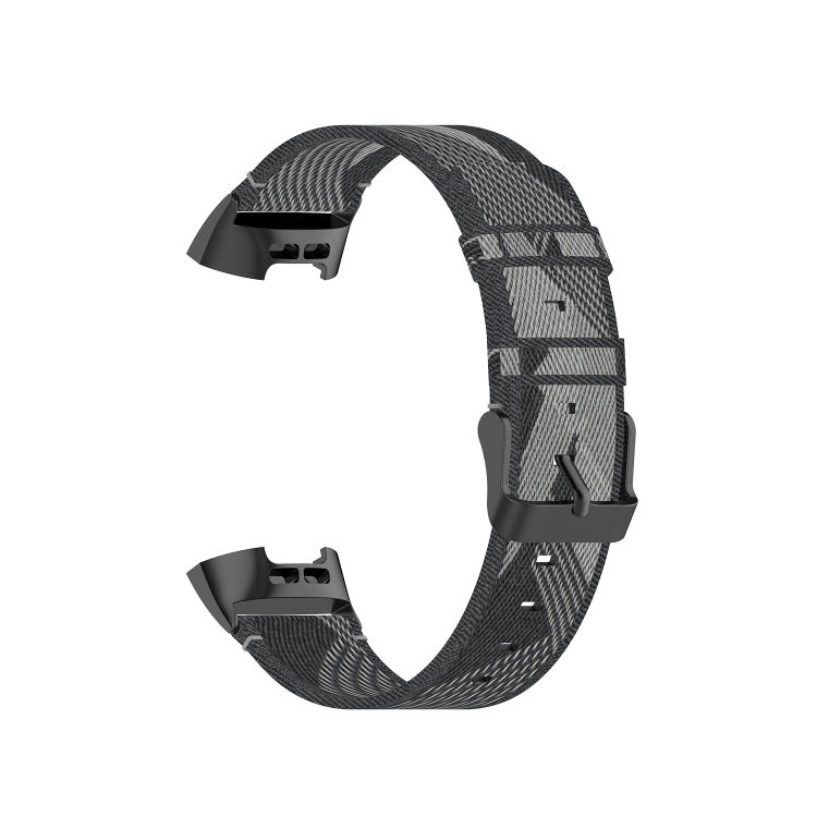 For Fitbit Charge 4 / Charge 3 / Charge 3 SE Stainless Steel Head Grain Nylon Denim Replacement Strap Watchband(Gray Stripe) - Watch Bands by buy2fix | Online Shopping UK | buy2fix