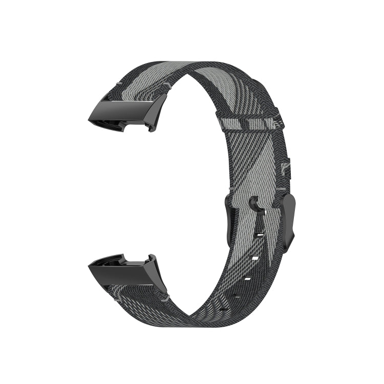 For Fitbit Charge 4 / Charge 3 / Charge 3 SE Stainless Steel Head Grain Nylon Denim Replacement Strap Watchband(Gray Stripe) - Watch Bands by buy2fix | Online Shopping UK | buy2fix