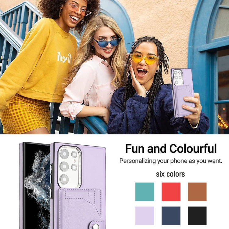 For Samsung Galaxy S23 Ultra Shockproof Leather Phone Case with Card Holder(Purple) by buy2fix