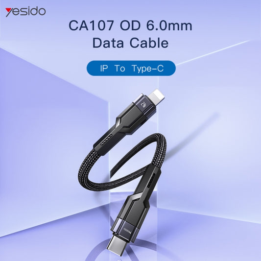 YESIDO CA107 1.2m 2.4A USB-C / Type-C to 8 Pin OD0.6 Charging Data Cable(Black+Blue) by Yesido