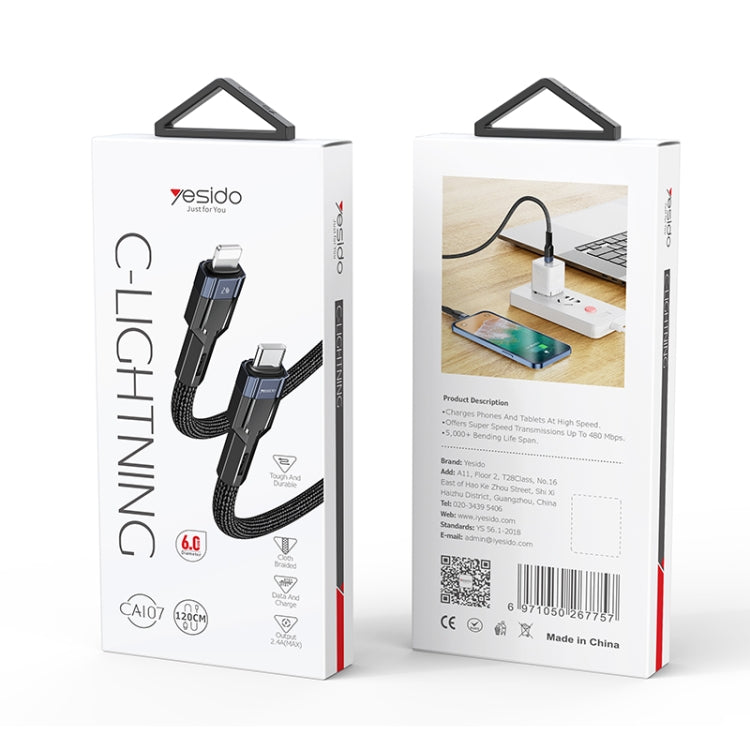 YESIDO CA107 1.2m 2.4A USB-C / Type-C to 8 Pin OD0.6 Charging Data Cable(Black+Blue) - 2 in 1 Cable by Yesido | Online Shopping UK | buy2fix