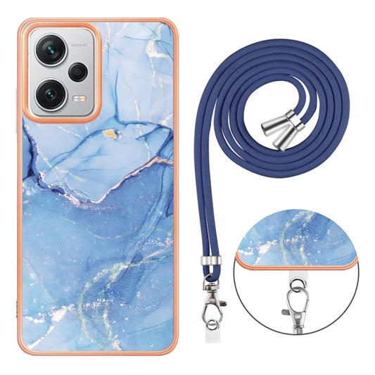 For Xiaomi Redmi Note 12 Pro+ Electroplating Marble Dual-side IMD Phone Case with Lanyard(Blue 018) by buy2fix