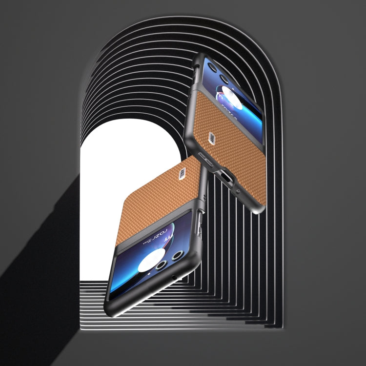 For Motorola Razr 40 Ultra ABEEL Carbon Fiber Texture Protective Phone Case(Light Brown) by buy2fix