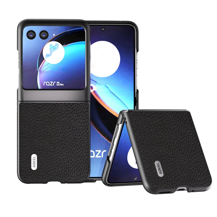 For Motorola Razr 40 Ultra ABEEL Genuine Leather Litchi Texture Phone Case(Black) - Motorola Cases by buy2fix | Online Shopping UK | buy2fix