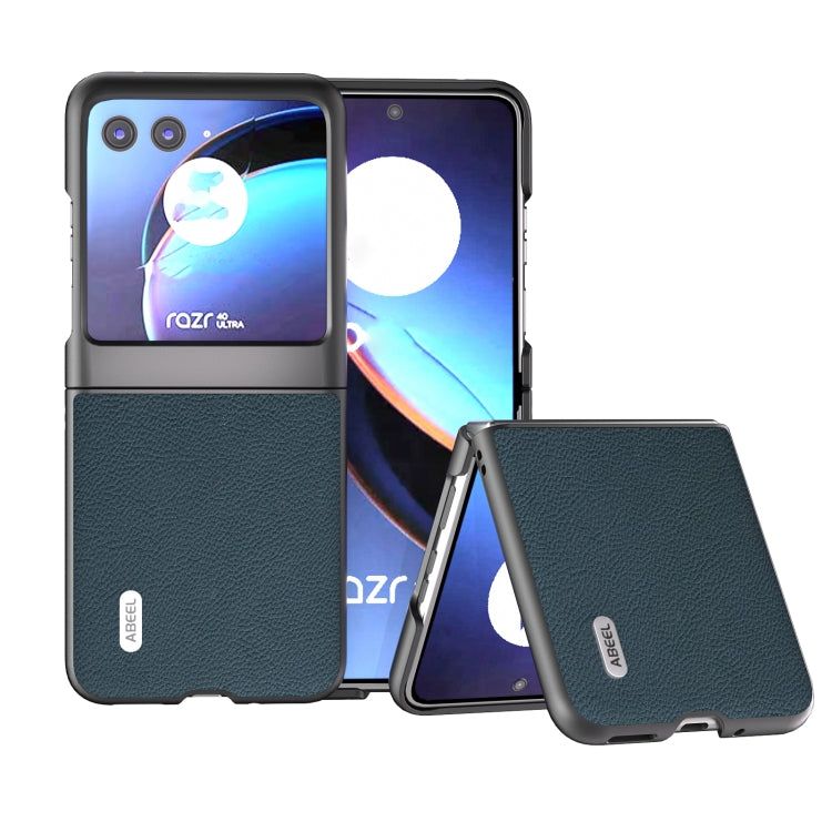 For Motorola Razr 40 Ultra ABEEL Genuine Leather + PC Litchi Texture Phone Case(Green) - Motorola Cases by buy2fix | Online Shopping UK | buy2fix