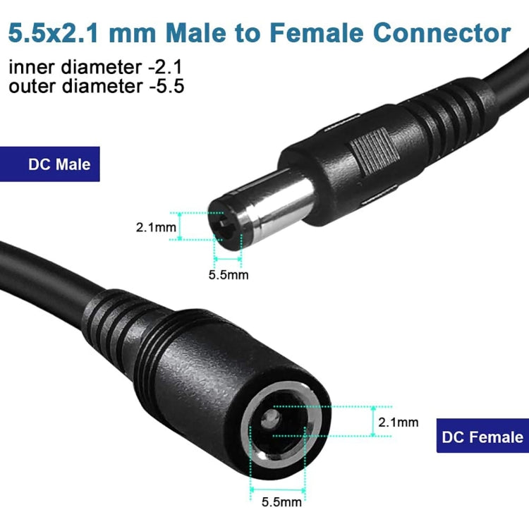 8A 5.5 x 2.1mm Female to Male DC Power Extension Cable(Black) - Universal Power Adapter by buy2fix | Online Shopping UK | buy2fix