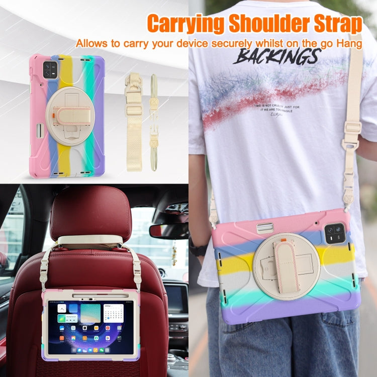 For Xiaomi Pad 6 / Pad 6 Pro Silicone Hybrid PC Tablet Case with Grip & Shoulder Strap(Colorful Pink) by buy2fix
