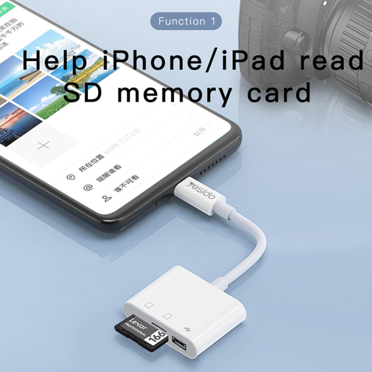 Yesido GS11 2 in 1 Multi-Function TF Card + SD Card to 8 Pin Converter Adapter(White) - Converter & Adapter by Yesido | Online Shopping UK | buy2fix
