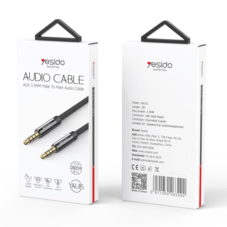Yesido YAU15 3.5mm Male to 3.5mm Male Audio Cable, Length:2m(Black) by Yesido