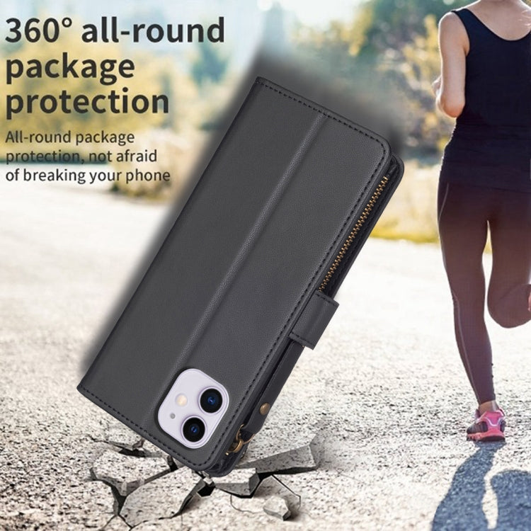 For iPhone 11 9 Card Slots Zipper Wallet Leather Flip Phone Case(Black) by buy2fix