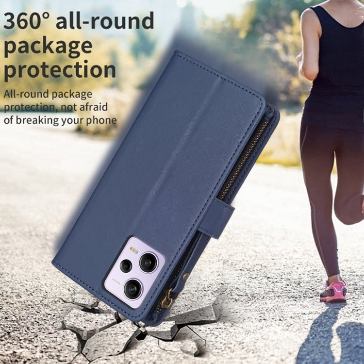 For Xiaomi Redmi Note 12 Pro 9 Card Slots Zipper Wallet Leather Flip Phone Case(Blue) by buy2fix