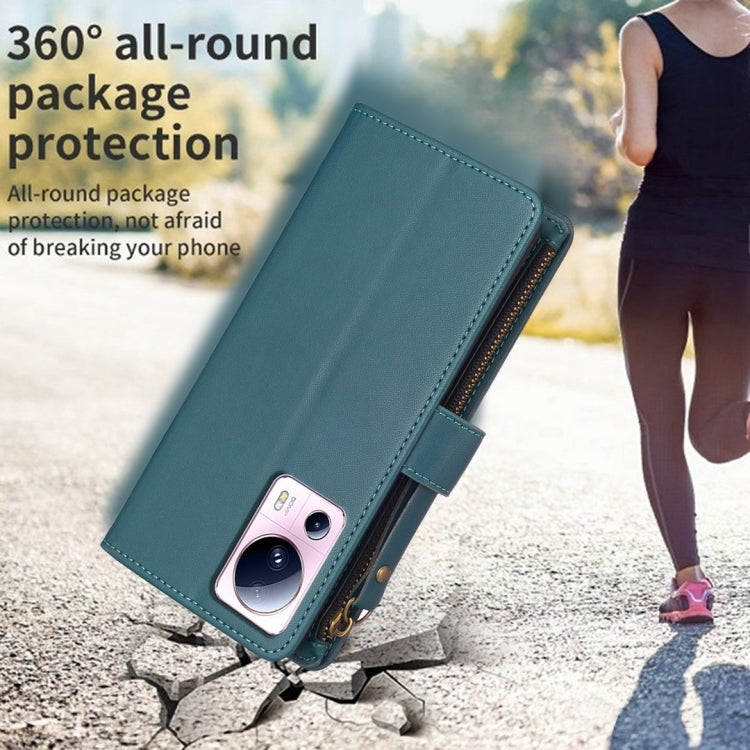 For Xiaomi 13 Lite 9 Card Slots Zipper Wallet Leather Flip Phone Case(Green) - Xiaomi Cases by buy2fix | Online Shopping UK | buy2fix