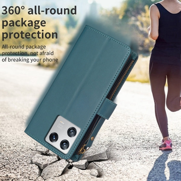 For Xiaomi 13 9 Card Slots Zipper Wallet Leather Flip Phone Case(Green) by buy2fix