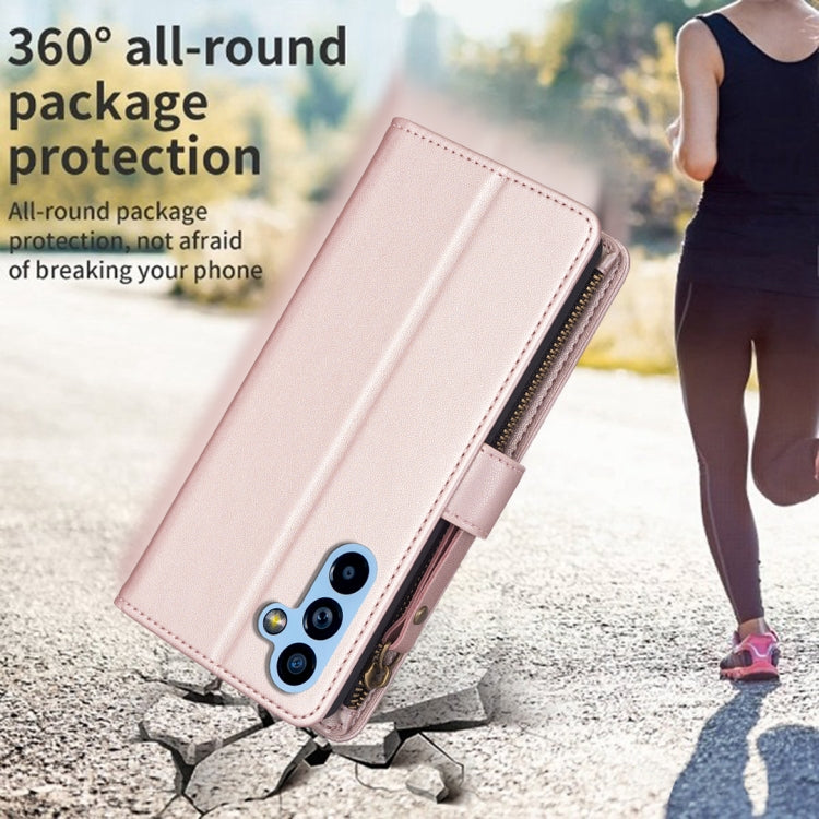 For Samsung Galaxy A54 5G 9 Card Slots Zipper Wallet Leather Flip Phone Case(Rose Gold) by buy2fix