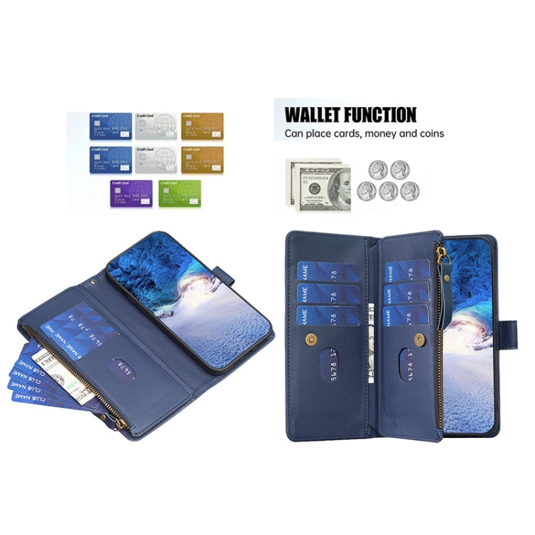 For Samsung Galaxy S21+ 5G 9 Card Slots Zipper Wallet Leather Flip Phone Case(Blue) - Galaxy S21+ 5G Cases by buy2fix | Online Shopping UK | buy2fix