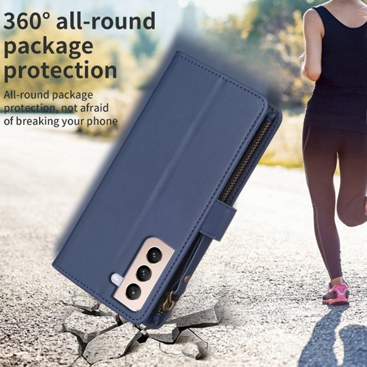 For Samsung Galaxy S21+ 5G 9 Card Slots Zipper Wallet Leather Flip Phone Case(Blue) - Galaxy S21+ 5G Cases by buy2fix | Online Shopping UK | buy2fix
