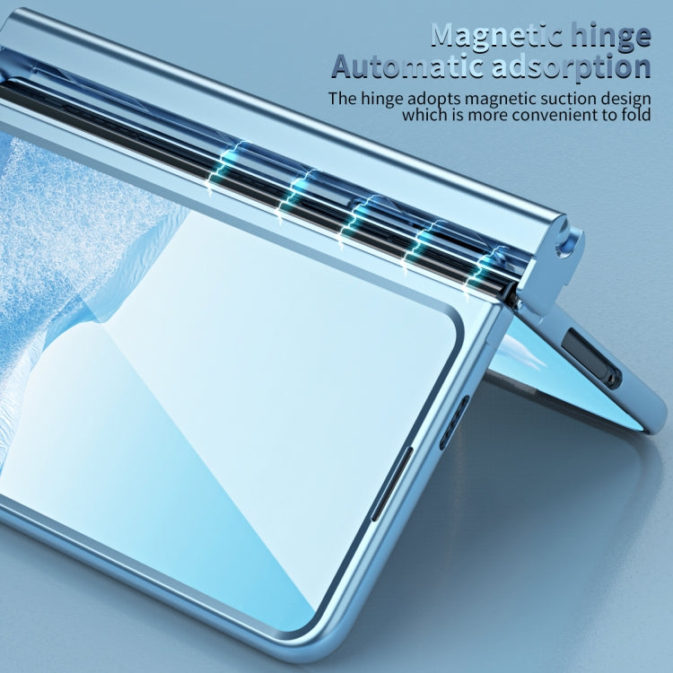 For Google Pixel Fold Integrated Electroplating Pen Slot Double Hinge Folding Phone Case with Stylus(Blue) - Google Cases by buy2fix | Online Shopping UK | buy2fix