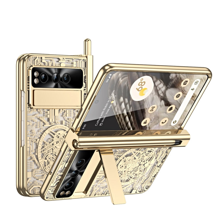 For Google Pixel Fold Mechanical Legend Integrated Electroplating All-inclusive Phone Case with Pen Slot(Gold) - Google Cases by buy2fix | Online Shopping UK | buy2fix